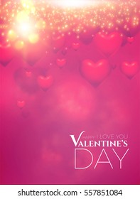 Valentine's Background with 3D Flying Hearts. Vector illustration