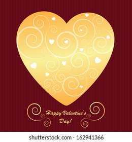 Valentine's background with big golden heart and ornament on red phone