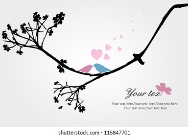  Valentine's background with birds  in love at Branch  for you. vector illustration