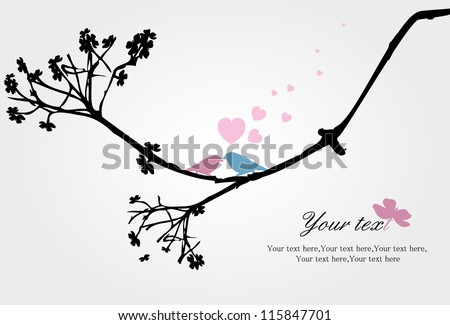  Valentine's background with birds  in love at Branch  for you. vector illustration