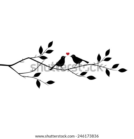 Valentine's background with birds in love at Branch for you. vector illustration