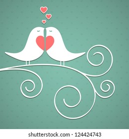 Valentine's background with birds. Vector illustration