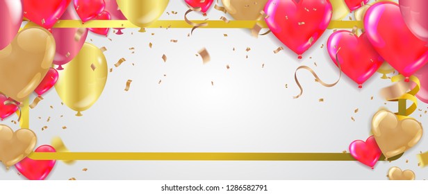 Valentines Background with Blur Hearts. Greeting Card. Vector illustration