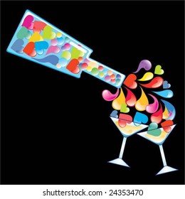 Valentine's background with bottle and glasses