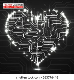Valentine's background with circuit board on heart shape. Technology illustration. Vector. Eps 10