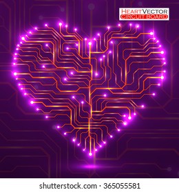 Valentine's background with circuit board on heart shape. Technology illustration. Vector. Eps 10