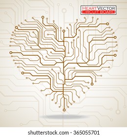 Valentine's background with circuit board on heart shape. Technology illustration. Vector. Eps 10