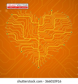 Valentine's background with circuit board on heart shape. Technology illustration. Vector. Eps 10