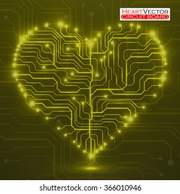 Valentine's background with circuit board on heart shape. Technology illustration. Vector. Eps 10