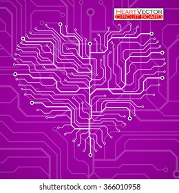 Valentine's background with circuit board on heart shape. Technology illustration. Vector. Eps 10