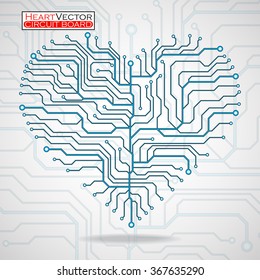 Valentine's background with circuit board on heart shape. Technology illustration. Vector. Eps 10
