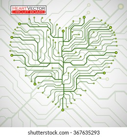 Valentine's background with circuit board on heart shape. Technology illustration. Vector. Eps 10