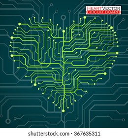Valentine's background with circuit board on heart shape. Technology illustration. Vector. Eps 10