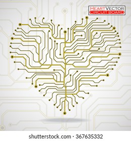 Valentine's background with circuit board on heart shape. Technology illustration. Vector. Eps 10