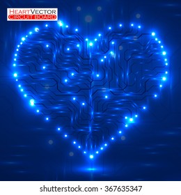 Valentine's background with circuit board on heart shape. Technology illustration. Vector. Eps 10