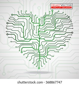 Valentine's background with circuit board on heart shape. Technology illustration. Vector. Eps 10