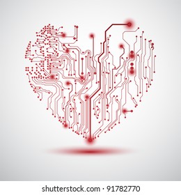 Valentine's background with circuit board on heart shape