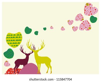 Valentine's background with deer in love. vector illustration