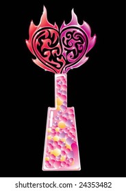 Valentine's background with fire heart and bottle