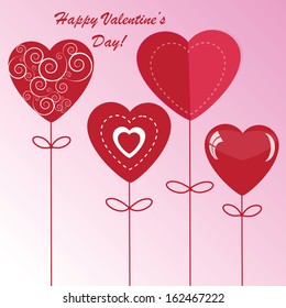 Valentine's background with four different hearts on pink phone
