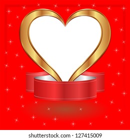 Valentines background with golden heart and ribbon - transparent space insert heart for picture