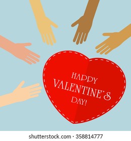Valentines background with heart and female hands, illustration.