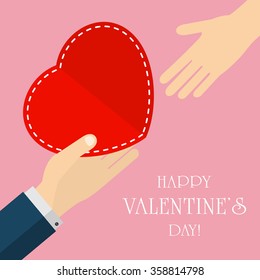Valentines background with heart and two hand, illustration.