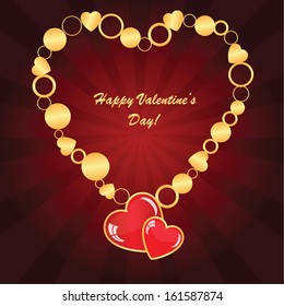 Valentine's background with hearts, circle and rays on dark phone 