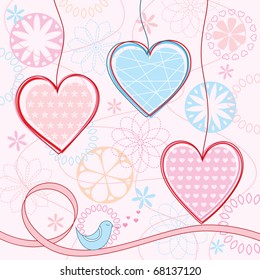 Valentine's background with hearts and flowers. Vector illustration.