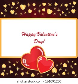 Valentine's background with hearts with frame, rays and stars on dark phone