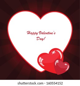 Valentine's background with hearts on dark phone with rays
