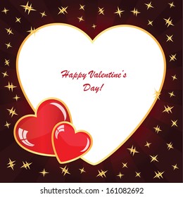 Valentine's background with hearts on dark phone with rays and stars