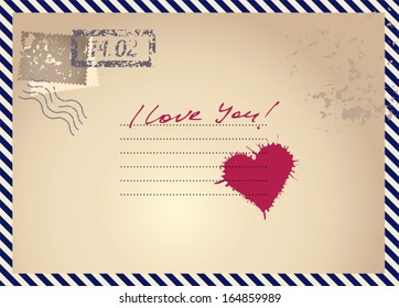 Valentines background, imitation postcard with heart
