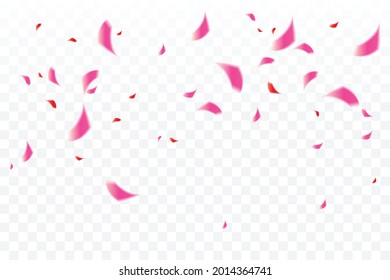 Valentines Background With Many Falling Pink Confetti. Celebration Decoration. Concept. Vector