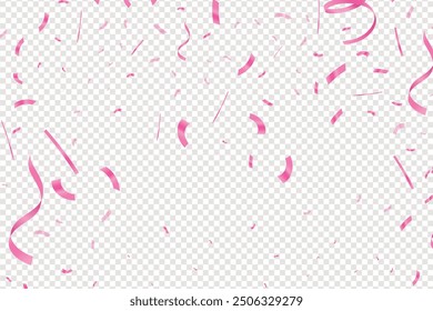 Valentines Background With Many Falling Pink Confetti. Celebration Decoration, Pink confetti, celebrations banner, isolated on transparent background, Celebration background template with confetti.