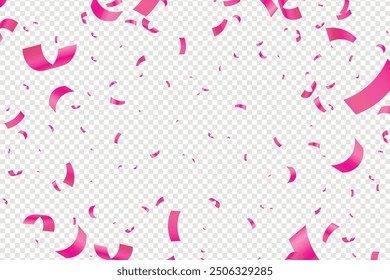 Valentines Background With Many Falling Pink Confetti. Celebration Decoration, Pink confetti, celebrations banner, isolated on transparent background, Celebration background template with confetti.