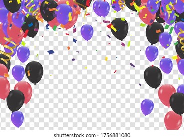 Valentines Background With Many Falling Purple Confetti.And balloon Purple Celebration Decoration. Concept