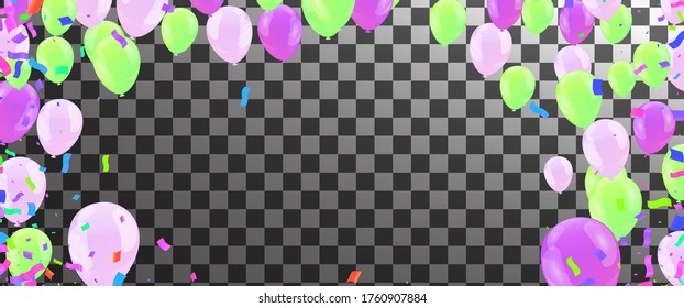 Valentines Background With Many Falling Purple Confetti.And balloon Purple Celebration Decoration. Concept