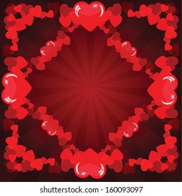 Valentine's background with ornaments from hearts and rays