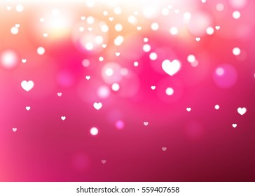 Valentine's Background pink with Blur Hearts. Greeting Card. Vector illustration design.