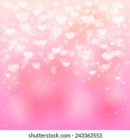 Valentines background with pink hearts and stars, illustration.