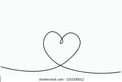 Valentines Background With Pink Love Heart One Line Drawing. Vector Illustration.