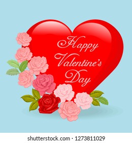  Valentine's background with red heart shape and rose