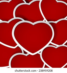 Valentines background with red paper hearts, illustration.
