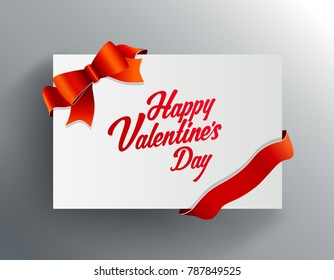 Valentine's background with red ribbon and Happy Valentine's Day.