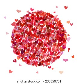 Valentine's background. Set of various hearts in round shape isolated on white background.