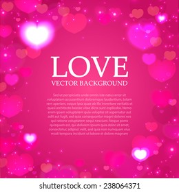 Valentine's background. Shining bokeh hearts. Vector illustration.