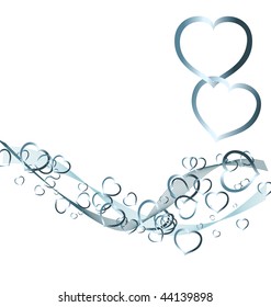 Valentines background with silver hearts on white (vector)