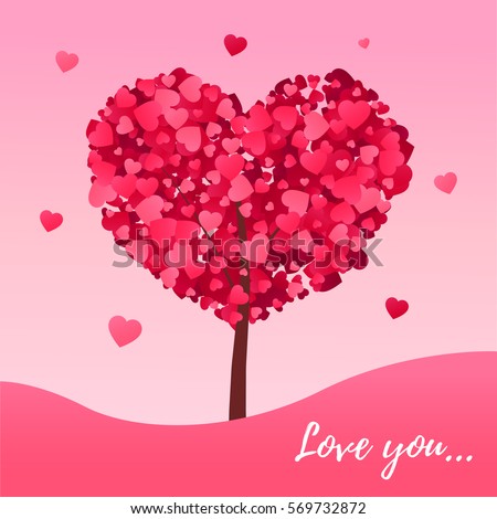 valentines background tree made hearts beautiful stock vector valentines background