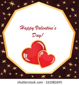 Valentine's background with two hearts with frame, rays and stars on dark phone